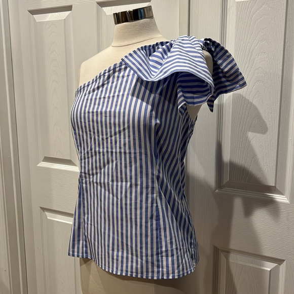 NWT NY & Company Striped One Shoulder Bow Top - Picture 3 of 13